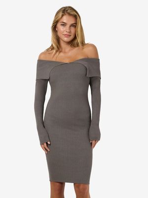 NMJULIET L/S OFF SHOULDER KNIT DRESS FWD Charcoal Gray