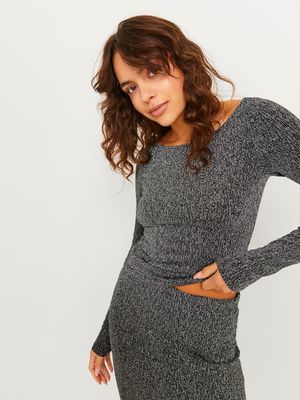 JXSIGGA STR GLITTER BOATNECK LS TOP JRS Silver