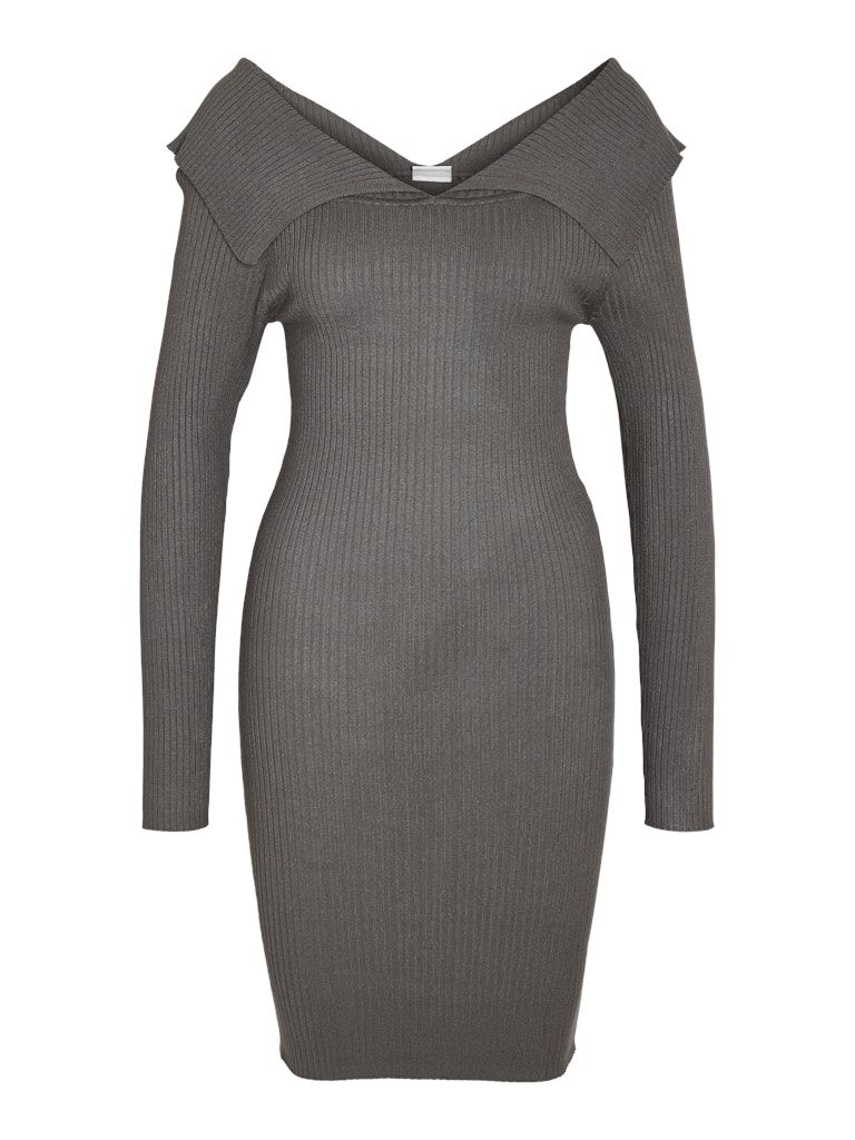NMJULIET L/S OFF SHOULDER KNIT DRESS FWD Charcoal Gray