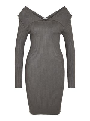 NMJULIET L/S OFF SHOULDER KNIT DRESS FWD Charcoal Gray