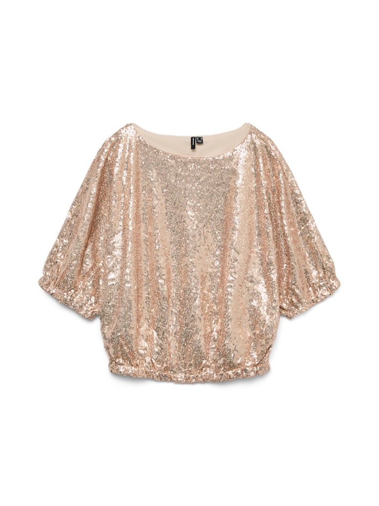 VMKAJE SS BALLOON SHORT SQ TOP JRS GA Pumice Stone-Champagne sequin