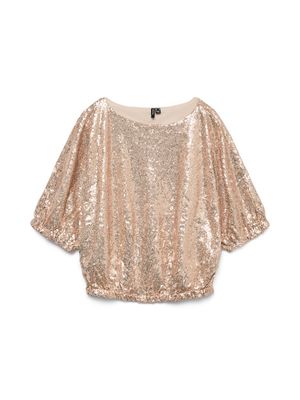VMKAJE SS BALLOON SHORT SQ TOP JRS GA Pumice Stone-Champagne sequin