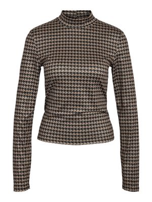 NMEMILI DESTINY L/S TOP JRS FWD Silver Mink-AOP HOUNDSTOOTH BL