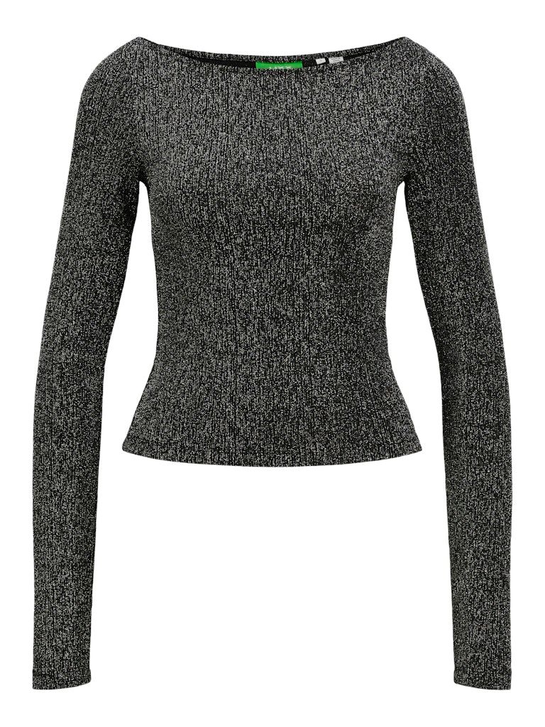 JXSIGGA STR GLITTER BOATNECK LS TOP JRS Silver
