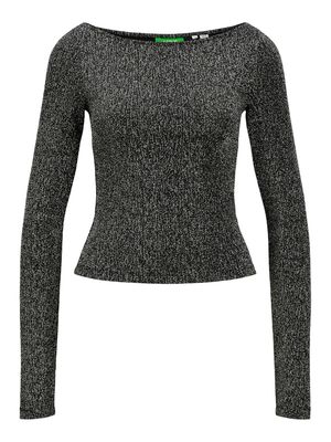 JXSIGGA STR GLITTER BOATNECK LS TOP JRS Silver