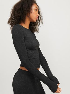 JXSIGGA STR GLITTER BOATNECK LS TOP JRS Black
