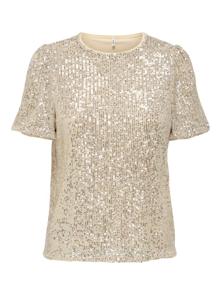 ONLANA S/S LOOSE SEQUINS TOP JRS Pumice Stone-Silver sequins
