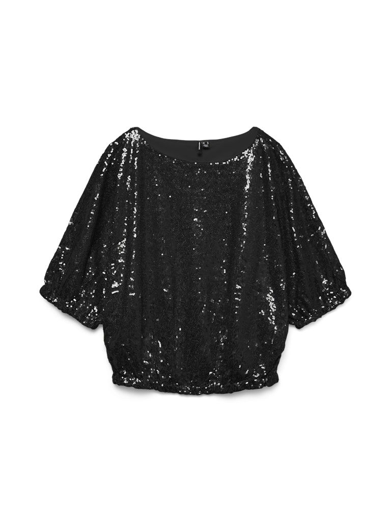 VMKAJE SS BALLOON SHORT SQ TOP JRS GA Black-BLACK SEQUINS