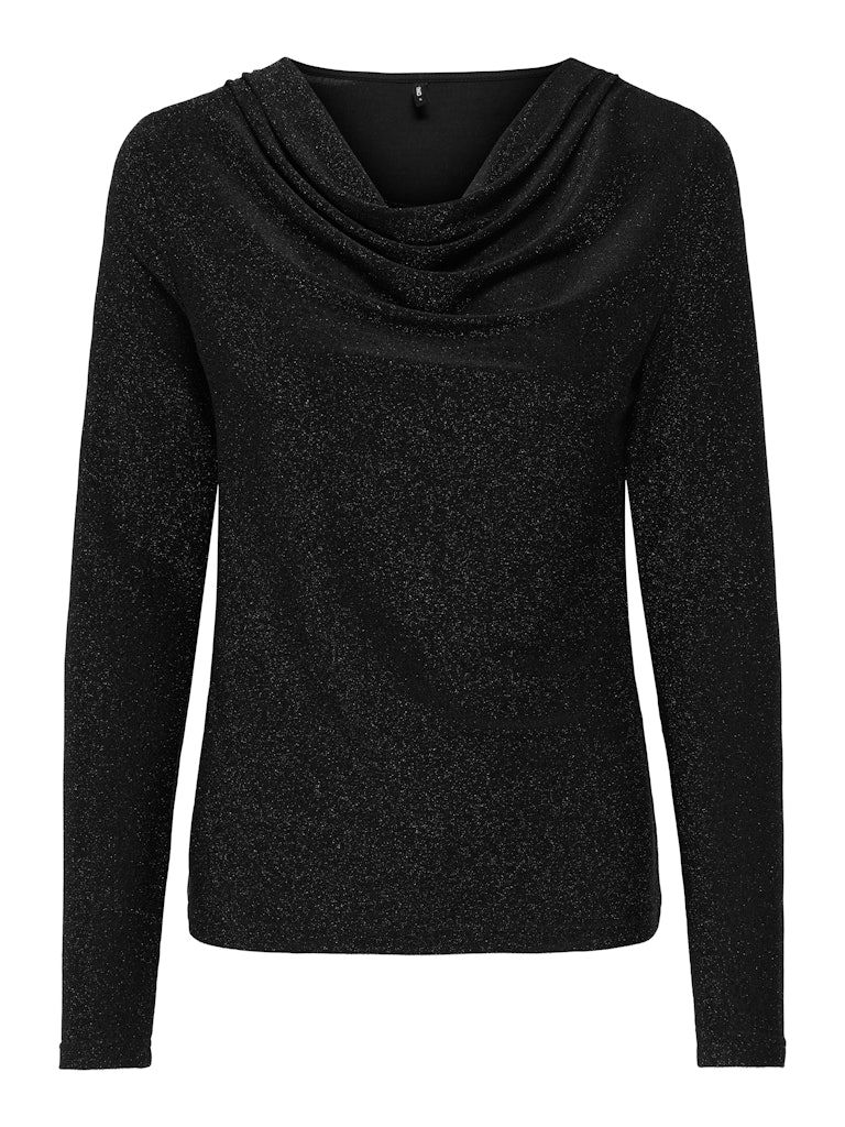 ONLRICH L/S GLITTER WATERFALL TOP JRS Black-Black glitter