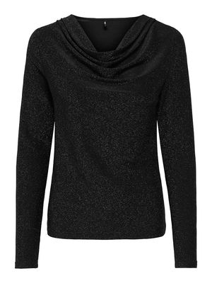 ONLRICH L/S GLITTER WATERFALL TOP JRS Black-Black glitter