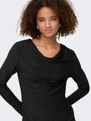 ONLRICH L/S GLITTER WATERFALL TOP JRS Black-Black glitter