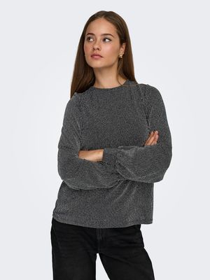 ONLCAROL L/S GLITTER BOW TOP BOX JRS Black-Silver glitter