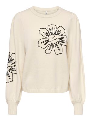 ONLMAGNOLIA LS DETAIL PULLOVER KNT Whitecap Gray/Black Lace Ribbon