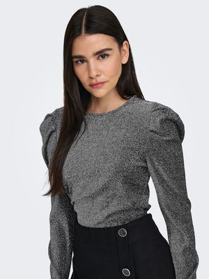 ONLRICH L/S GLITTER PUFF TOP JRS Black-Silver glitter