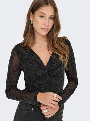 ONLMELLA L/S KNOT GLIT TOP WVN Black