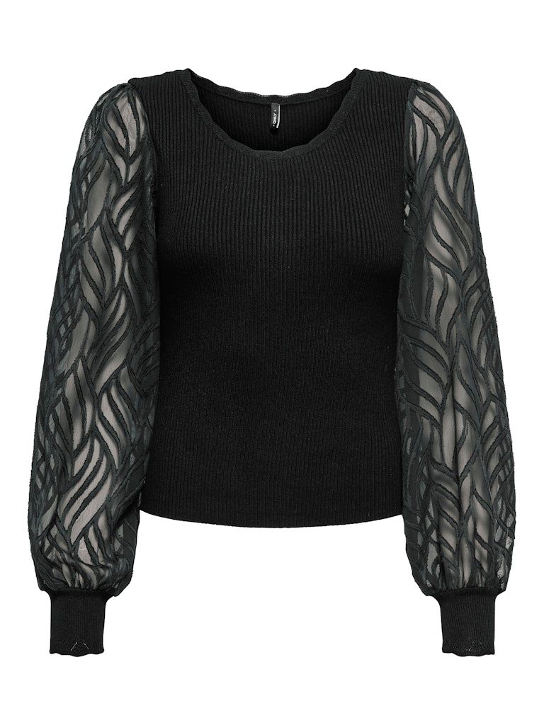 ONLJULIE LS RIB MIX O-NECK CC KNT Black-Dtm Lace