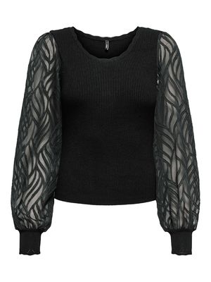 ONLJULIE LS RIB MIX O-NECK CC KNT Black-Dtm Lace