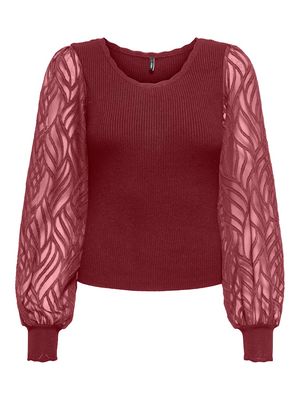 ONLJULIE LS RIB MIX O-NECK CC KNT Cabernet-Dtm Lace