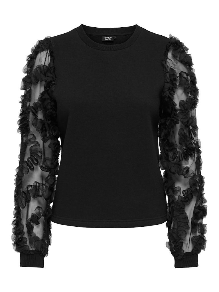 ONLLAVIN L/S O-NECK MIX CS SWT Black-Black mesh sleeves
