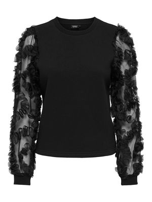 ONLLAVIN L/S O-NECK MIX CS SWT Black-Black mesh sleeves