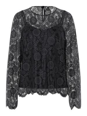 PCOLLINE LS LACE O-NECK TOP WVN NOOS Black