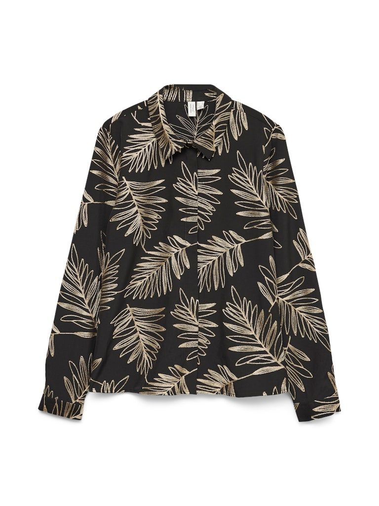 VMGERTRUDE L/S SHIRT WVN BTQ GA Black-W GOLD LEAVE EMB