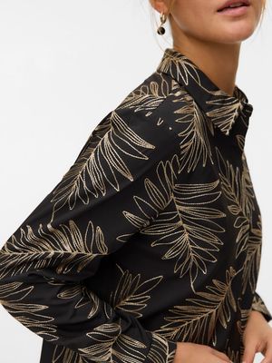 VMGERTRUDE L/S SHIRT WVN BTQ GA Black-W GOLD LEAVE EMB