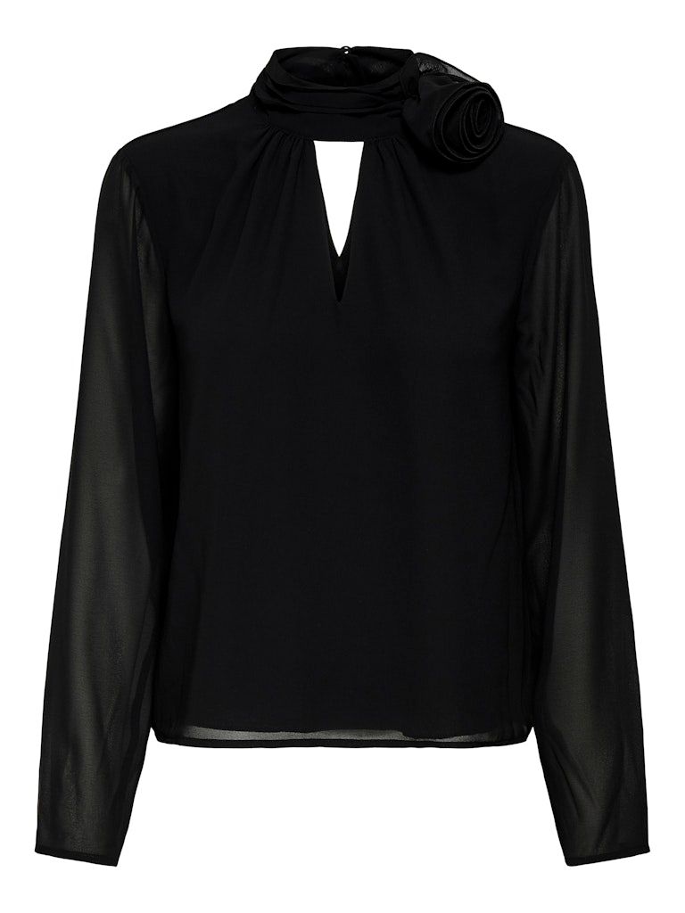 JDYNOMI L/S HIGH NECK ROSE TOP WVN Black