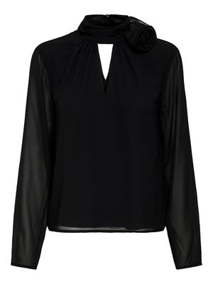JDYNOMI L/S HIGH NECK ROSE TOP WVN Black