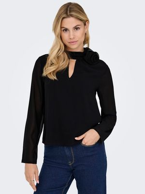 JDYNOMI L/S HIGH NECK ROSE TOP WVN Black