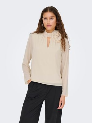 JDYNOMI L/S HIGH NECK ROSE TOP WVN Whitecap Gray