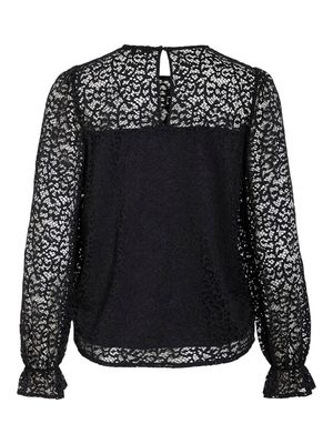 VIGLAZE L/S O-NECK LACE TOP/KA Black