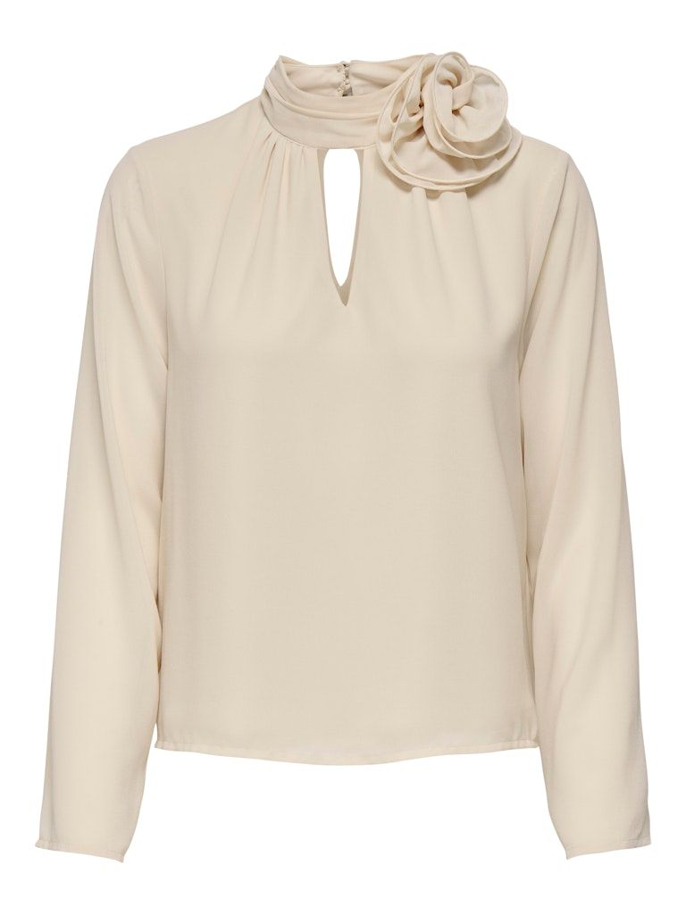 JDYNOMI L/S HIGH NECK ROSE TOP WVN Whitecap Gray