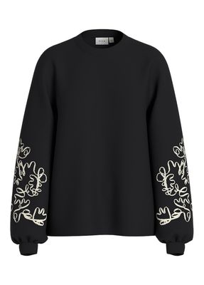 VISIFFI EMB O-NECK L/S SWEAT/LC Black Beauty-BIRCH EMB
