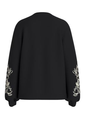 VISIFFI EMB O-NECK L/S SWEAT/LC Black Beauty-BIRCH EMB