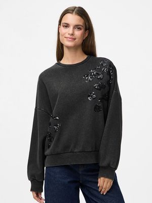 PCMIE LS SEQUINS SWEATSHIRT JRS Black/Leo sequins