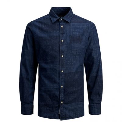 JPRRICK DENIM SHIRT L/S ONE POCKET Dark Blue Denim/SLIM