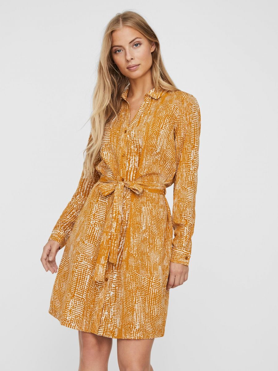 VMVIBE LS SHORT SHIRT DRESS WVN GA Buckthorn Brown/VALL