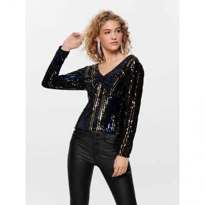 ONLCONFIDENCE L/S V-NECK TOP JRS Black/SURF THE WEB +