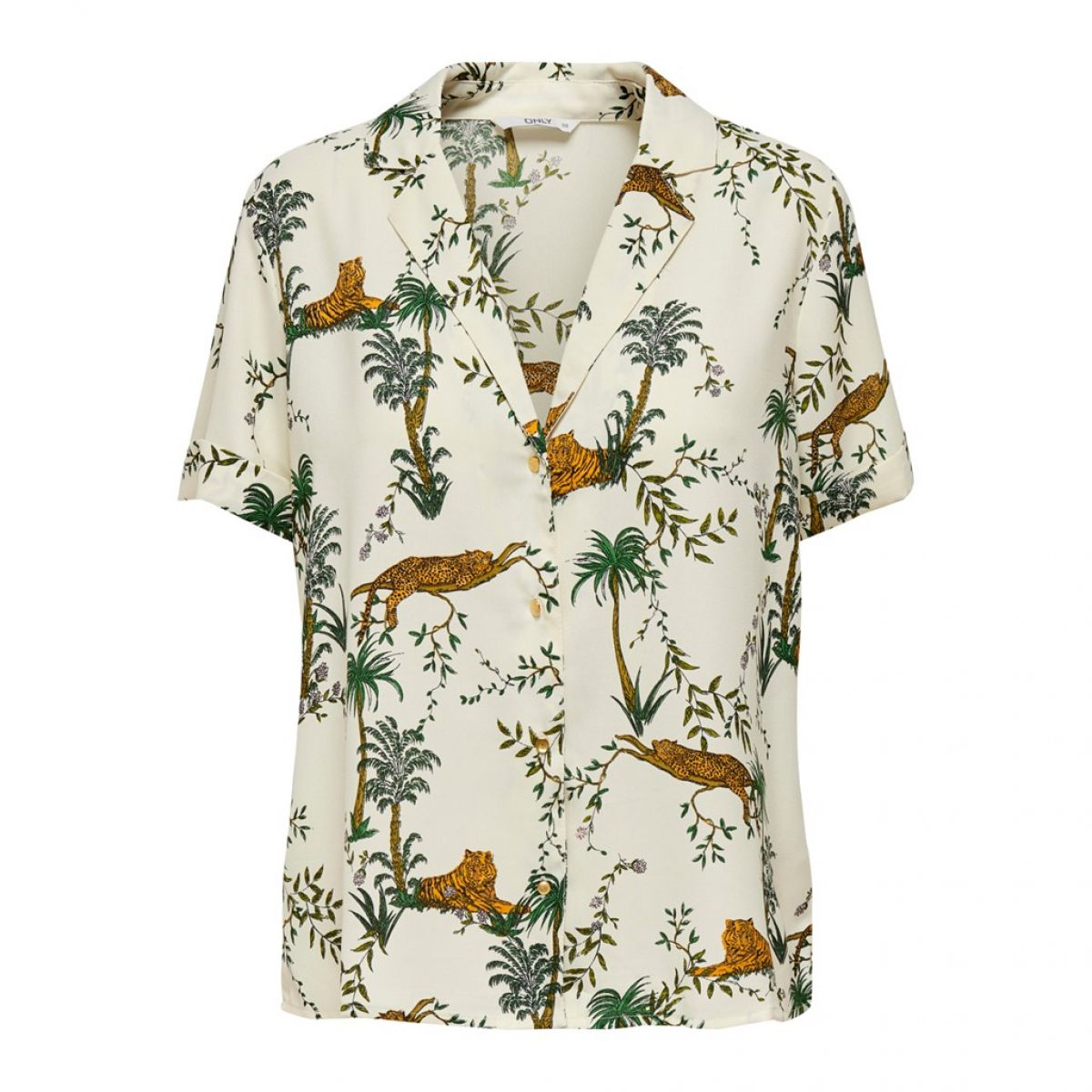 ONLELVINA S/S BUTTON THROUGH TOP WVN Transparent Yellow/L