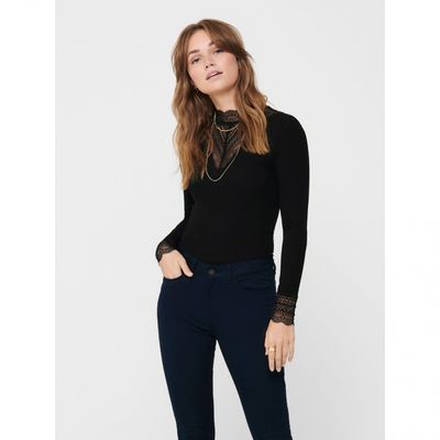 ONLTILDE L/S HIGH NECK LACE TOP JRS NOOS Black