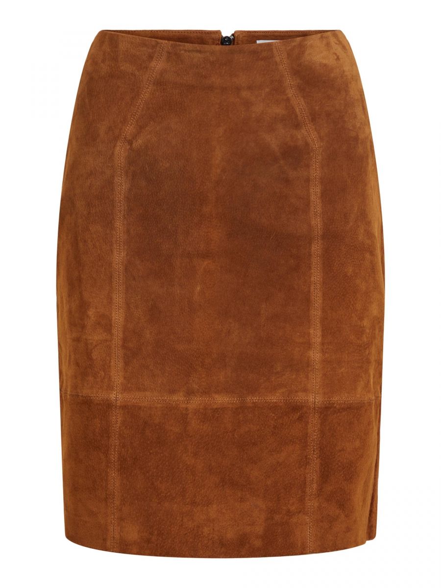 VIFAITH HW SUEDE SLIT SKIRT Oak Brown