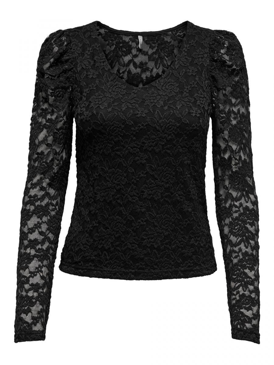 ONLPOULA L/S V-NECK LACE TOP JRS Blac