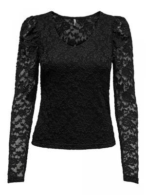 ONLPOULA L/S V-NECK LACE TOP JRS Blac