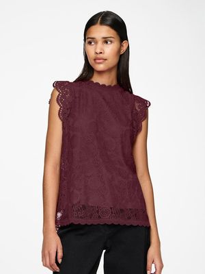 PCOLLINE SL LACE TOP WVN NOOS Tawny Port