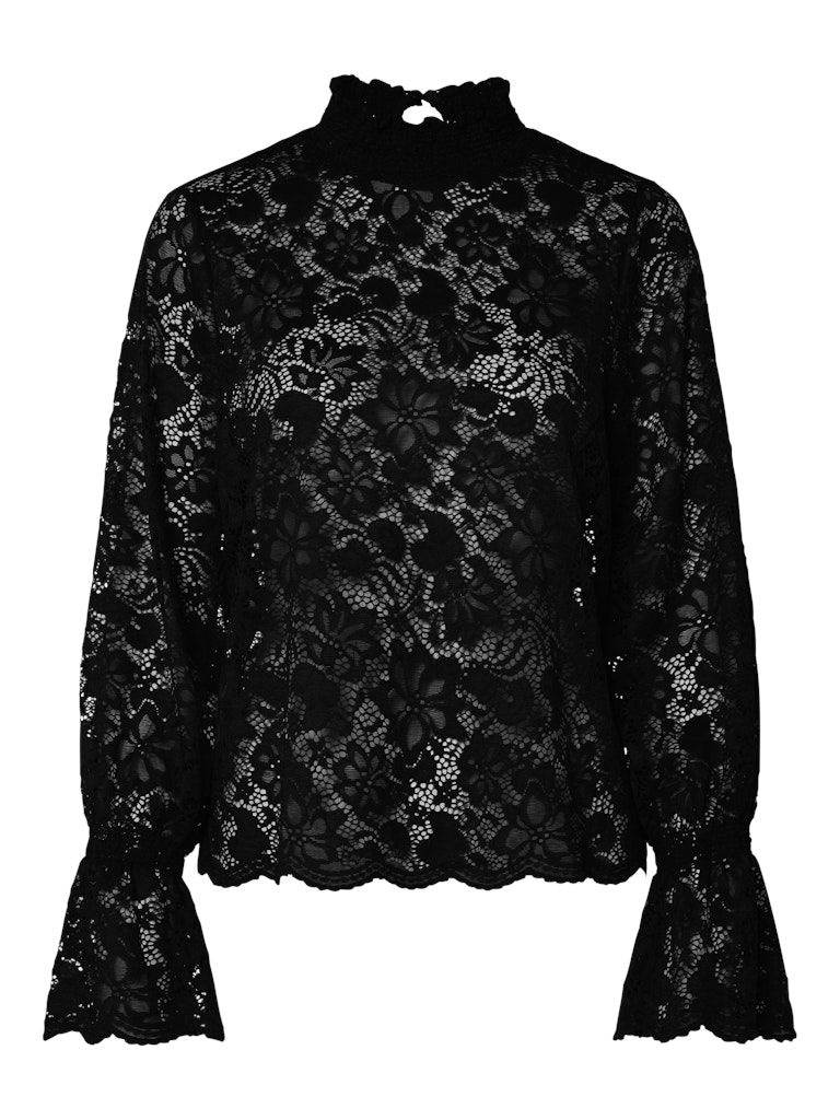 PCMAITA LS LACE TOP WVN Black