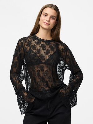 PCMAITA LS LACE TOP WVN Black