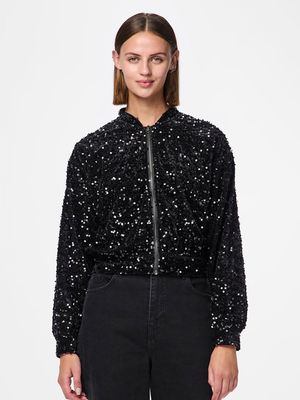 PCKAM LS BOMBER JRS BC Black/Black sequins