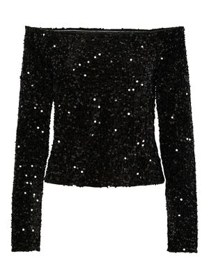 PCKAM LS OFFSHOULDER TOP JRS BC Black-Black sequins