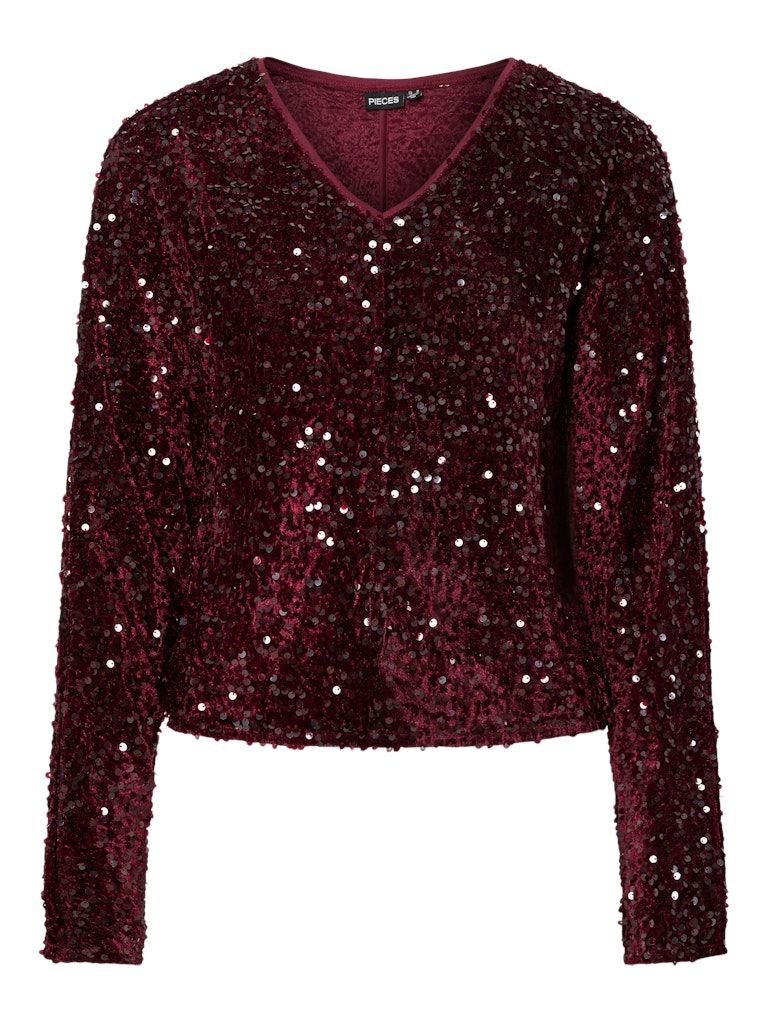 PCKAM LS V-NECK TOP JRS BC Tawny Port/Tawney po